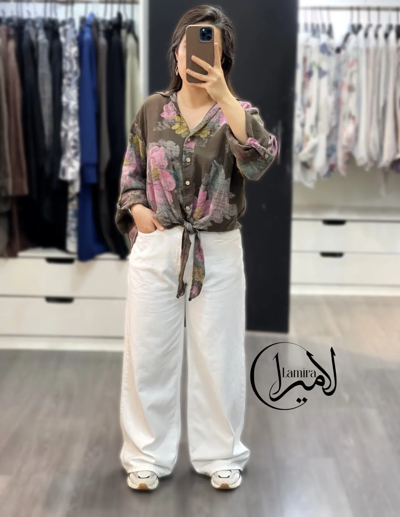 شومیز لینن ایتالیایی جلو گره ای ❌طرح پیچک